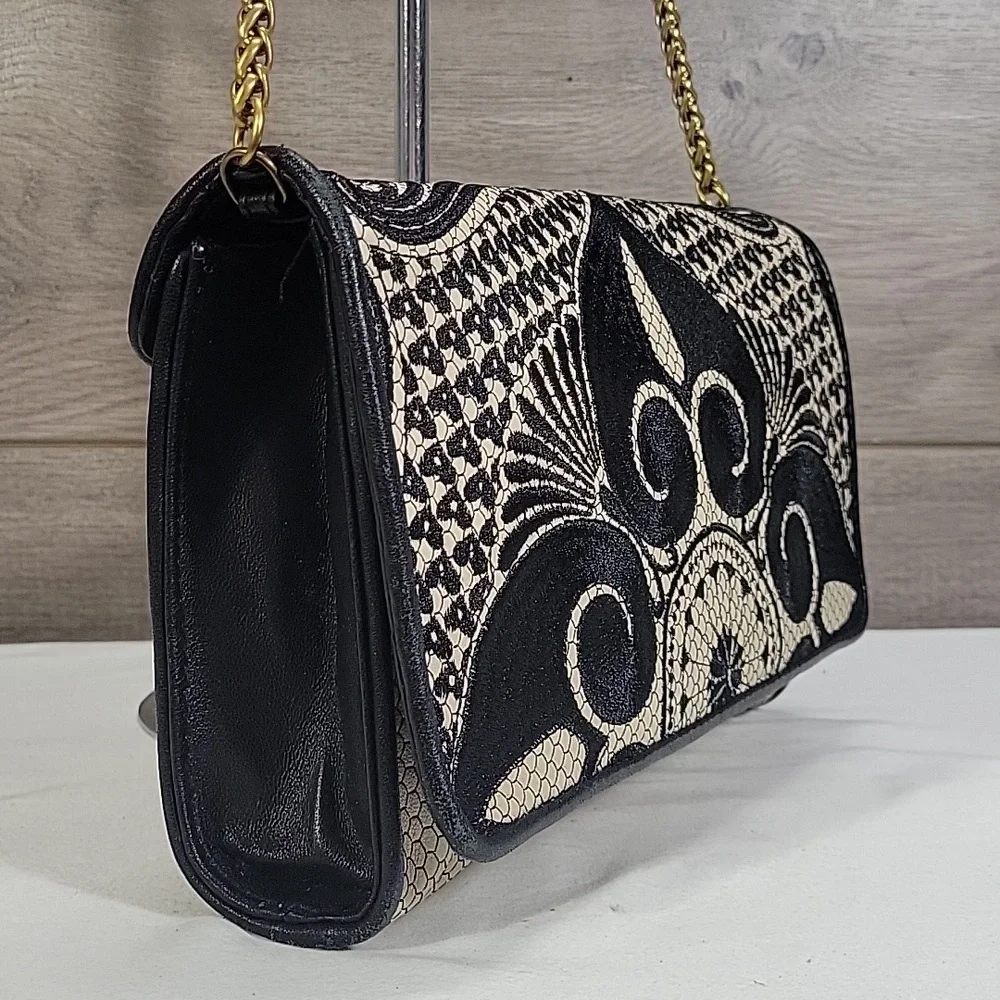 Isabella Fiore Embroidered Flap Front Leather Crossbody Shoulder Bag